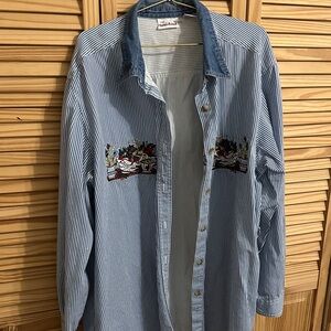 Bobbie Brooks Blue Striped Shirt with Denim Collar